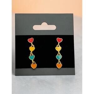 Multicolor Heart Enamel Dangle Drop Earrings 18kt Gold Plated Fashion Jewelry